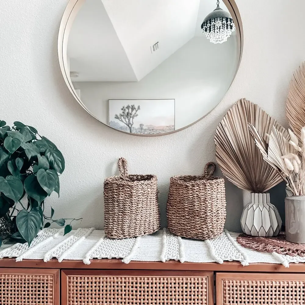 2 Magnolia Farmhouse Hanging jute woven seagrass boho wall baskets Joanna Gaines
